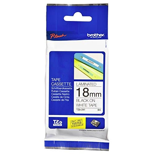 Image of Brother TZe-241 Labelling Tape Cassette, 18 mm (W) x 8 m (L), Laminated, Brother Genuine Supplies - Black on White