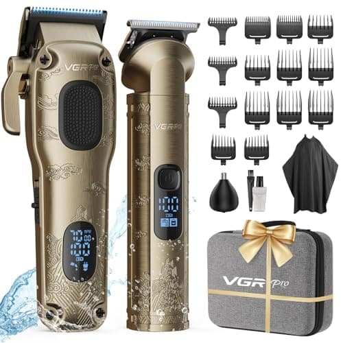 Image of VGRPRO Hair Clippers Men Professional, Mens Clippers and Trimmers Set, USB Rechargeable Cordless Hair Clippers for Hair Cutting, Electric T-Blade Hair Trimmer for Men with Package Case (Gloden)