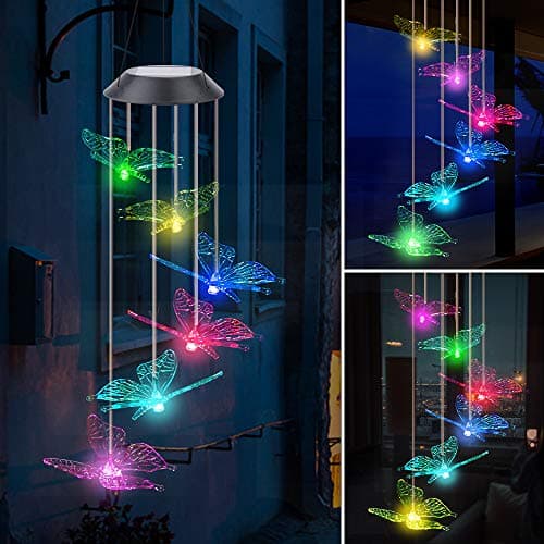 Image of Wind Chime Fohil Solar Butterfly Wind Chimes Outdoor/Indoor Decor Yard Decorations Memorial Wind Chimes Best mom Gifts/Grandma Gifts/Birthday Gifts for Mom