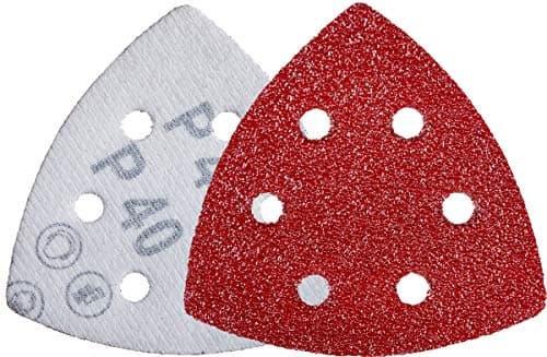 Image of YoiYee 40 Grit Delta Sanding Sheet, Hook and Loop Triangle Sandpaper Pad, Sand Paper Disk, 6 Holes, 93 x 93 x 93mm, 20 Pack
