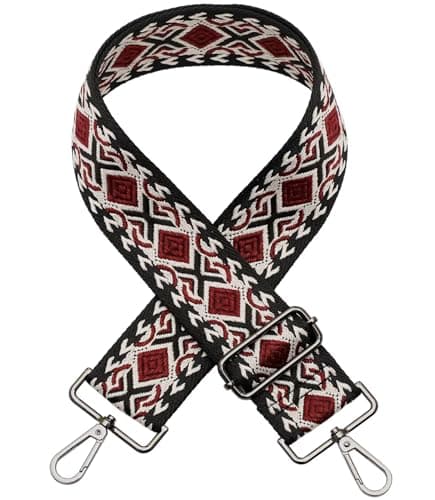Image of AYUEBO Adjustable Animal Print Canvas Crossbody Bag Strap, Red, 1.96" Wide, 29.5"-53.1" Long, Snap Hook Fastener
