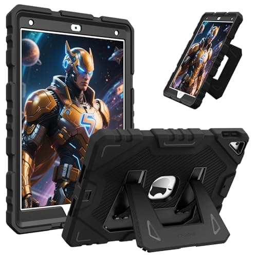 Image of FINTIE Kids Case for iPad 9th / 8th / 7th Generation (2021/2020/2019) 10.2 inch, Fully-Body Rugged Heavy Duty Shockproof Protective Case w/Built-in Kickstand for Boys & Girls, Black