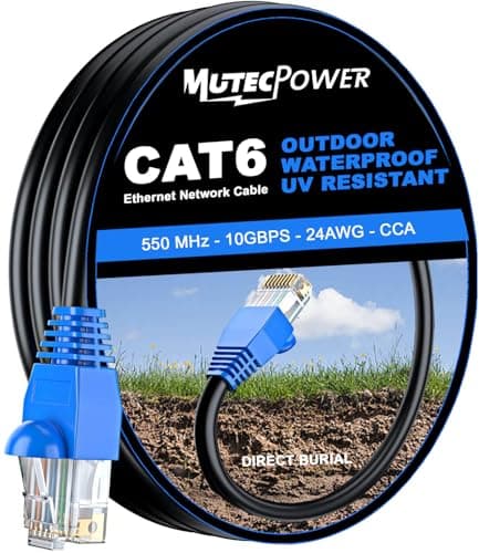 Image of MutecPower 10m CAT6 Outdoor waterproof Direct Burial Ethernet Network Cable - UTP - CCA - 550 Mhz - Black 10 meter with Cable Ties