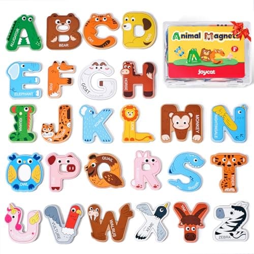 Image of JoyCat Wooden Thick Alphabet Magnets for Toddlers Fridge Large Size Cute Animal Colorful ABC Magnetic Letters 26 Uppercase Letters Educational Toy Set for Kids Toddlers Preschool Learning Spelling