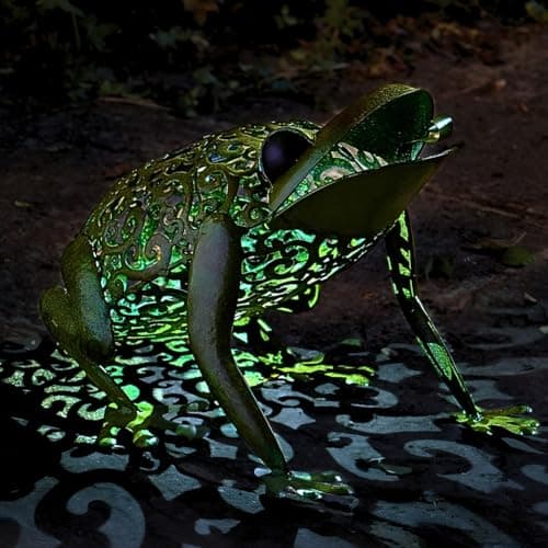 Image of Garden mile LED Solar Frog Ornament Outdoor - 33cm Colour Changing Metal Frog Solar Light Silhouette - Durable Novelty Garden Lighting for Patio, Flowerbed Decor, Outdoor Lighting & Gardening Gifts