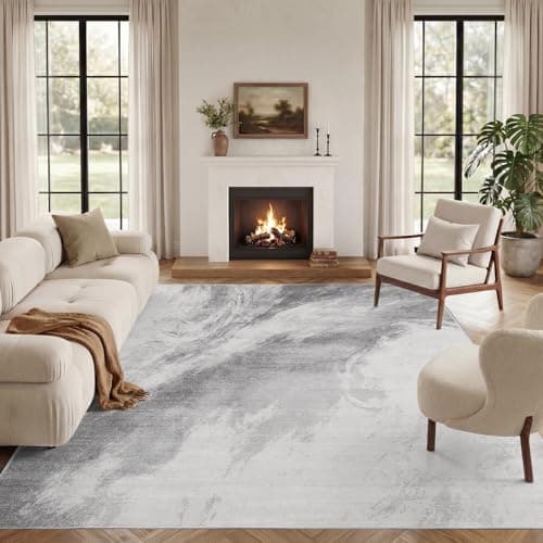 Image of Vamcheer Machine Washable Rugs for Living Room - Modern Soft Faux Short Pile Area Rugs for Bedroom Dining Room Abstract Carpet for Office Non Slip Non Shedding Large Grey White Rug, 240x340CM