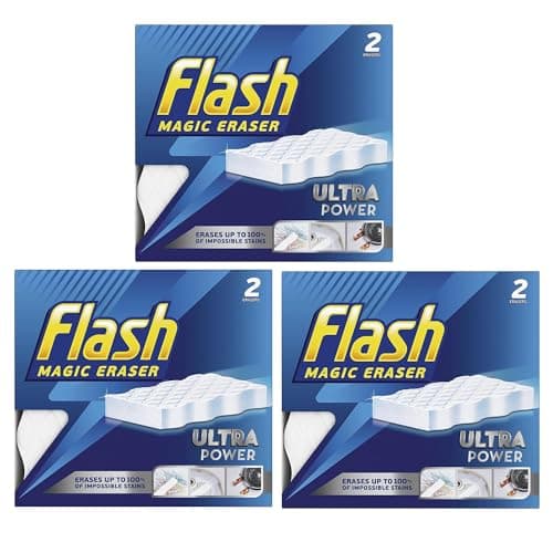Image of 6 x Flash Magic Eraser Ultra Power -No Chemicals Needed - Removes Scuffs, Crayon, Grease and Grimes (Pack of 3)