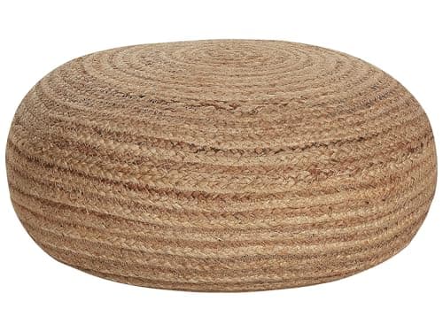 Image of Beliani Boho Jute Woven Pouffe ⌀ 50 cm Round EPS Filling Natural Beige Tifelt