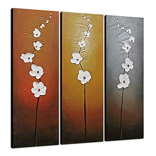 Image of Wieco Art Extra Large 3 Panels Abstract Floral Oil Paintings on Canvas Wall Art for Home Decorations 100% Hand Painted Decorative Gallery Wrapped Modern Contemporary Flowers Artwork