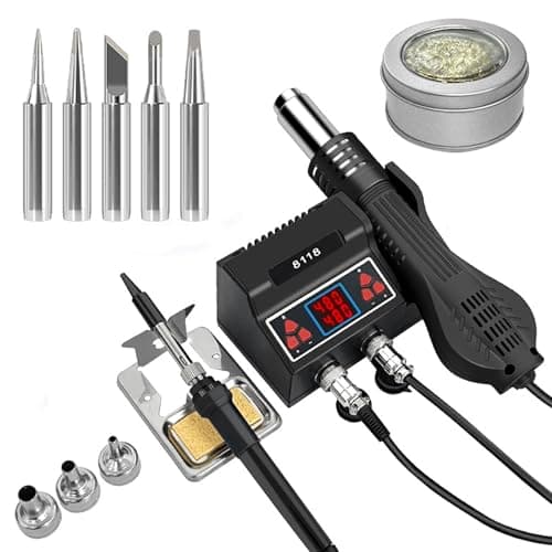 Image of JAOGAUS 2 in 1 Hot Air Soldering Station, 700W LED Digital Soldering Iron Station Kit with 5 Extra Soldering Tips and 3 Hot Air Nozzles, Adjustable Temp Rework Station Hot Air Gun Fast Heating UK Plug