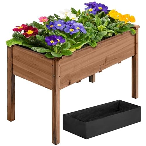 Image of Yaheetech 1Pcs Raised Garden Bed Fir Wood Elevated Planter Box Rectangle Planting Raised Bed Stand Pot Outdoor Planter for Vegetable/Flower/Herb, 120.5 x 59 x 76cm, Dark Brown