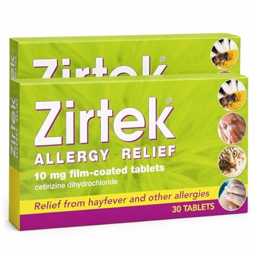 Image of Zirtek hayfever Tablets | Allergy Relief Cetirizine Antihistamine Tablets | 60 Allergy Tablets 10mg | 24 Hour Relief for Hayfever Dust Pets Runny Nose & Hives | Adults and Children Over 6