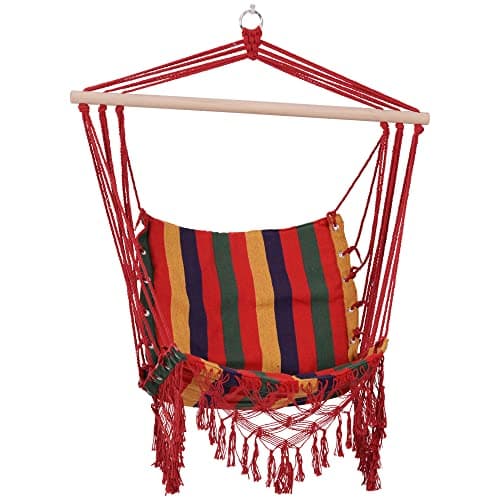 Image of Outsunny Hammock Chair Swing Colourful Striped Tree Hanging Seat Porch Indoor Outdoor Fabric Garden Furniture