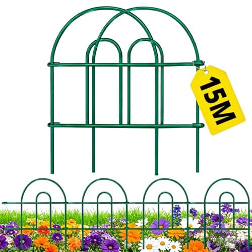 Image of Amagabeli Decorative Garden Fence 35pcs 46cm(H) X 15.24m(L) Pre-Linking Metal Rustproof Iron Landscape Wire Folding Picket Fencing Panel Garden Border Dog Fence Patio Gates and Fences Green