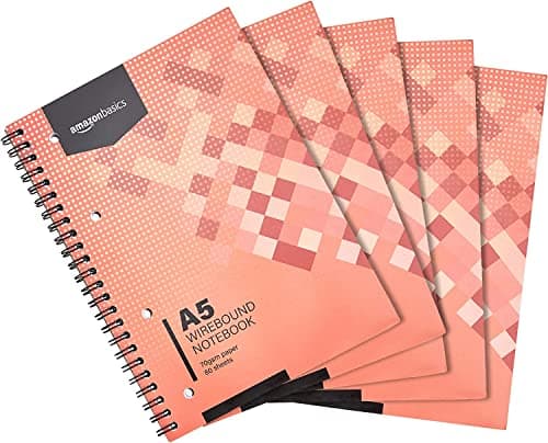 Image of Amazon Basics Wirebound Notebook, 80 Sheets / 160 Pages, A5, 70GSM, [5-Pack], White