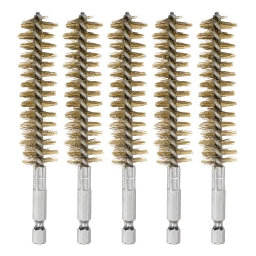 Image of sourcing map 5Pcs Bore Brush Brass 19mm Dia Cleaning Twisted Bronze Wire Brush Tube Pipe Cleaner with Handle 1/4 Inch Hex Shank for Tubes, Ports, Bearings