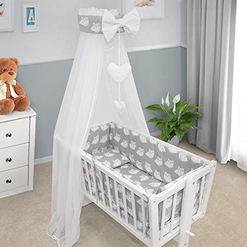 Image of Baby Kids Canopy Bed Tent Drape Hung Dome Mosquito Net with Holder to Fit Crib Curtains for Children Nursery Decoration (Owls Grey)