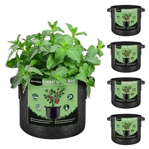 Image of RONTADA 5-Pack 10 Gallon Grow Bags - 10 Gal Fabric Pots Cloth Pots Heavy Duty Nonwoven Plant Bag with Handles for Vegetable Tomato Potato Fruit Flower Garden Planting (Black)
