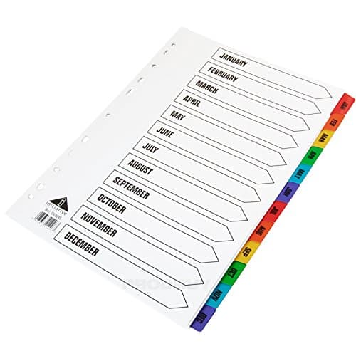 Image of [Pack 5] Initiative Monthly January to December A4 File Dividers - Jan-Dec Coloured Mylar Tab 160gsm