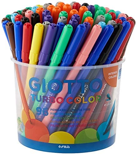 Image of GIOTTO Turbocolor Felt Tip Fibre Pens, Fine Tip Nib 2.8mm, 96 x Assorted Colours, For Children, Parties and Schools