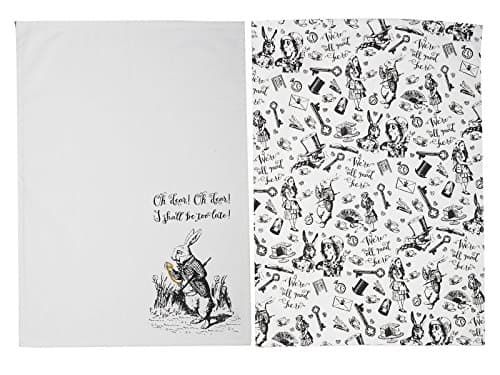 Image of V&A 5200026 Alice in Wonderland Tea Towels, 70 x 50 cm - (Set of 2), White