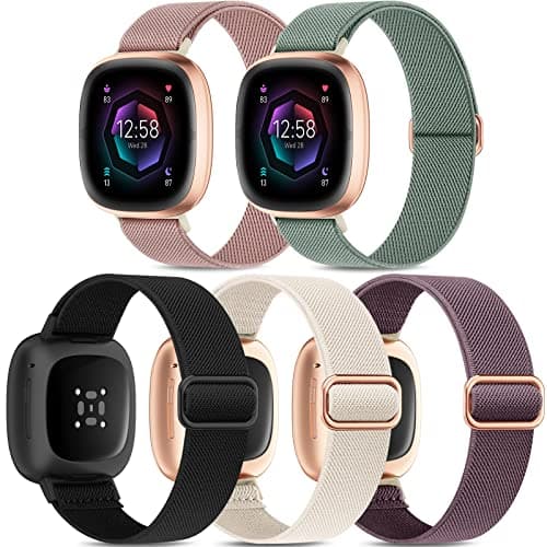 Image of Higgs 5 Pack Straps Compatible with Fitbit Versa 4 Strap/Fitbit Versa 3 Strap/Fitbit Sense 2 Bands for Women Men, Soft Elastic Nylon Sport Replacement Band for Versa 4/Versa 3/Sense,Color 3