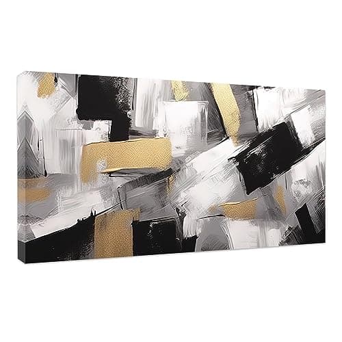 Image of CCWACPP Large Abstract Wall Art Black And Gold Painting Wall Decor Neutral With Gold Foil Abstract Canvas Art Print Framed for Bedroom Home (16.00" x 32.00")
