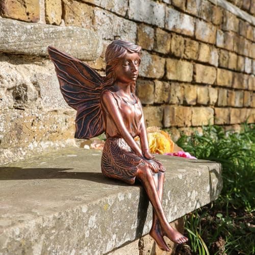 Image of LOVETRENDS Sitting Fairy Statue - Pack of 2-11" x 7" x 4" / 29.5cm x 17cm x 10cm Bronze-Effect Cute Fairy Garden Ornament – Perfect for Home & Garden Decor, Patio, Balcony, Yard, Lawn
