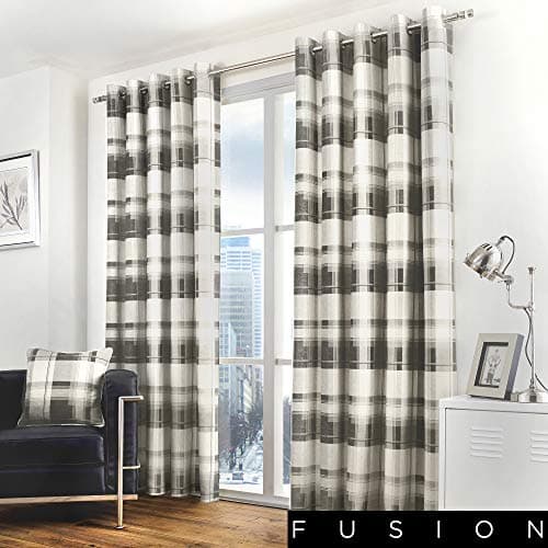 Image of Fusion - Balmoral Check - 100% Cotton Pair of Eyelet Curtains - 66" Width x 72" Drop (168 x 183cm) in Slate