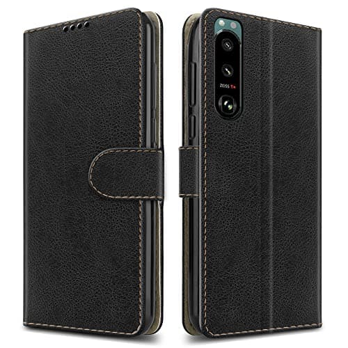 Image of PIXFAB For Sony Xperia 5 III 5G Leather Phone Case, Magnetic Closure Full Protection Book Folio Design, Wallet Case Cover [Card Slots] and [Kickstand] For Sony Xperia 5 III 5G - Black