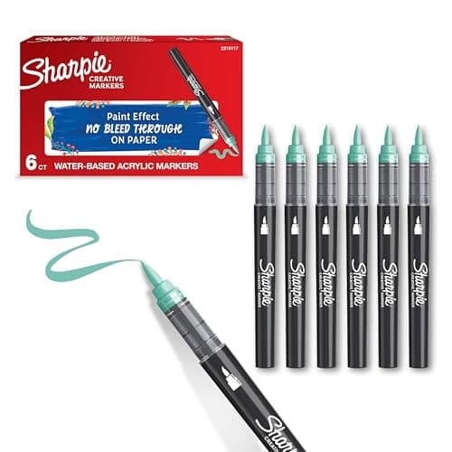 Image of Sharpie Creative Marker Acrylic Paint Pens | Brush Tip Water-Based Paint Markers | Lake Green | No-Bleed Ink Writes on Most Surfaces | Crafting & Art Supplies | 6 Count