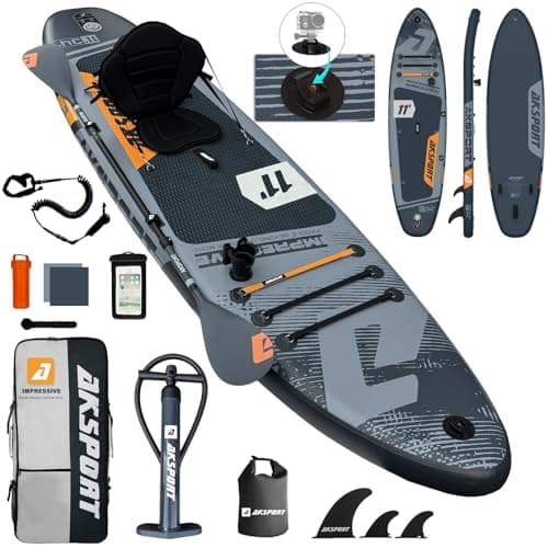 Image of AKSPORT 11' Inflatable Stand-Up Paddle Board with Upgraded SUP Accessories Kit | Extra Wide 34" Design | Non-Slip Deck | Premium SUP Board for Adults & Youth of All Levels