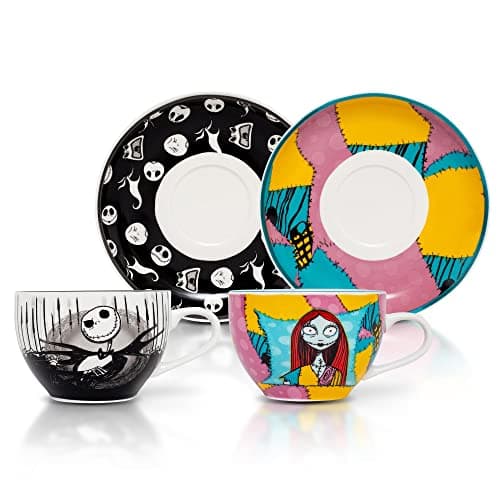 Image of Silver Buffalo NBTC1 Disney Nightmare Before Christmas Jack and Sally Set Ceramic Tea Cup, Multicolor