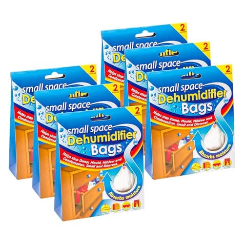 Image of Small Space Dehumidifier Bags Pack of 6 (12 Sachets Total) – Moisture Absorber for Wardrobes, Drawers, Caravans, Cupboards & Small Rooms – Prevent Damp, Mould, Mildew & Condensation