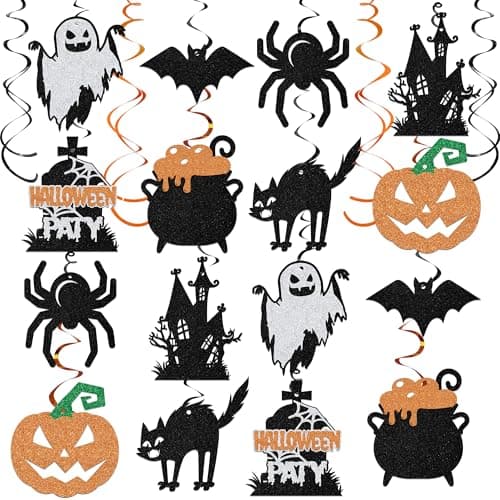 Image of Aumccxz 36Pcs Horror Halloween Hanging Swirls Spooky Ghost Bat for Halloween Party Decorations Classroom Home Office Porch Haunted House Hanging Decor Black