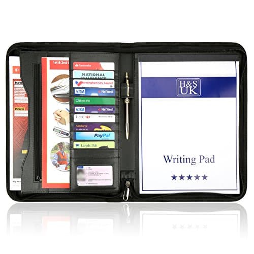 Image of H&S A4 Zipped Faux Leather Conference Folder, Portfolio Folder & Business Organiser - Document Organiser