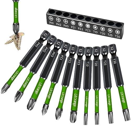 Image of Litorange Magnetic Screwdriver Bits Set,10PCS 70mm S2 Steel Phillips Pozidriv and Torx Screwdriver Bits Set for Impact Drill PH1 PH2 PH3 PZ1 PZ2 PZ3 T10 T20 T35 T30