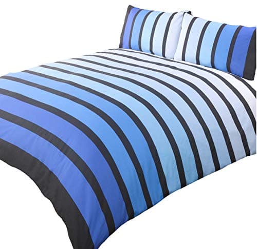 Image of Rapport Home Striped Blue Duvet Cover Set Single Size - Vibrant Polycotton Bedding with Pillowcase, Durable & Fade Resistant for Kids & Adults Bedroom