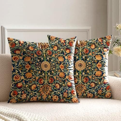 Image of HUASHUZI Cushion Covers William Morris 50x50cm Boho Decorations Double Sided Pattern Throw Pillow Case Set of 2 Home Decor for Sofa Bench Couch
