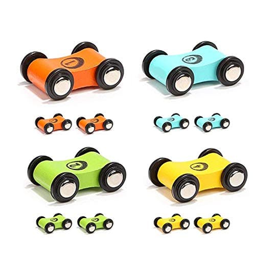 Image of TOP BRIGHT Wooden Car Ramp Race Track Toy Toddler Car Playset Replacement Cars 12 Pack