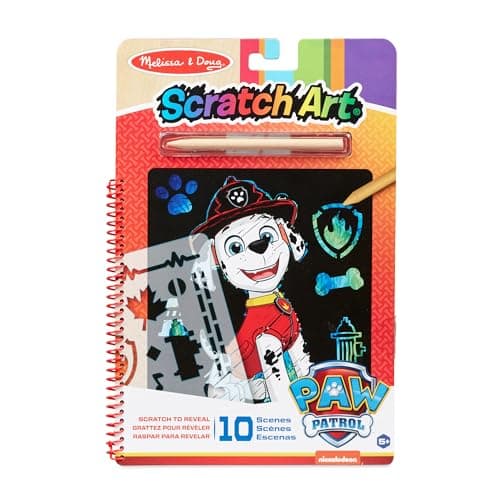 Image of Melissa & Doug PAW Patrol Scratch Art Pad - Marshall Multicolor Reveal Travel Activity Pad, 33261