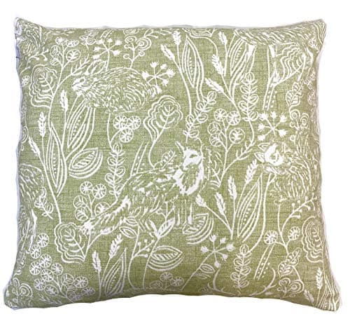 Image of Maple Textiles Cushion Cover Sage Green Woodlands Animals Wildlife Fox Hedgehog Rabbit Hare Squirrel Deer Stag MADE IN THE UK, 17'' x 17'' (43cm x 43cm) (MT/GJ/SG)
