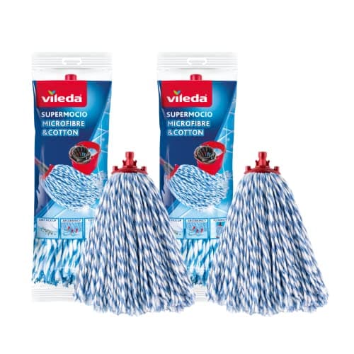 Image of Vileda Supermocio Micro and Cotton Mop Refill, White, 18 x 10 x 37 cm, Pack of 2