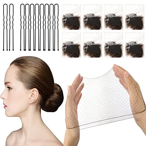 Image of Sularpek Hair Nets, 24PCS Invisible Bun Nets, 50cm/20inch Elastic Edge Mesh, Hair Nets for Women, with 10PCS U Shaped Hair Pins (Coffee)