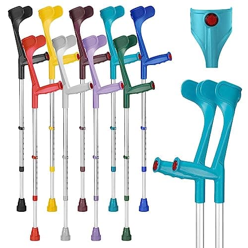 Image of Ossenberg Classic Open Cuff Ergonomic Grip Elbow Crutches – Turquoise – Pair | Lightweight Height Adjustable Economy Comfort Coloured Forearm Crutches for Adults Men & Women Mobility and Walking Aids