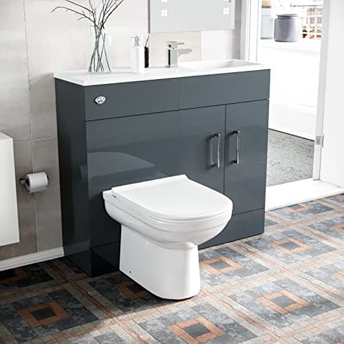 Image of Nes Home James 1000mm Freestanding Grey MDF Slimline Vanity, Basin, WC Unit & BTW Toilet