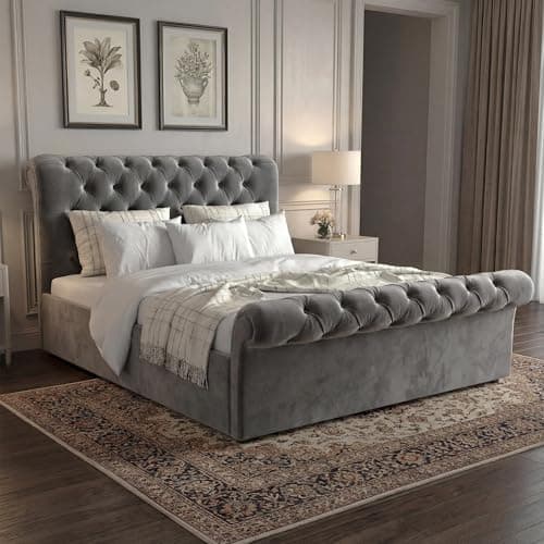 Image of Blisswood Upholstered Gas Lift Up Bed Frame With Storage, Ottoman Storage Bed, Velvet Double Bed Frame, Ottoman Bed With Wooden Slats, (4ft6 Dark Grey Double Bed Frame 135 x 190, No Mattress)