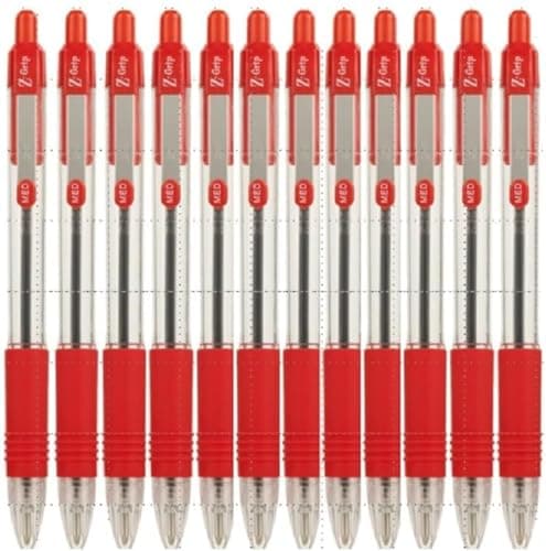 Image of Zebra Z-Grip Medium Retractable Metal Clip Ball Pen - Red (Pack of 12)