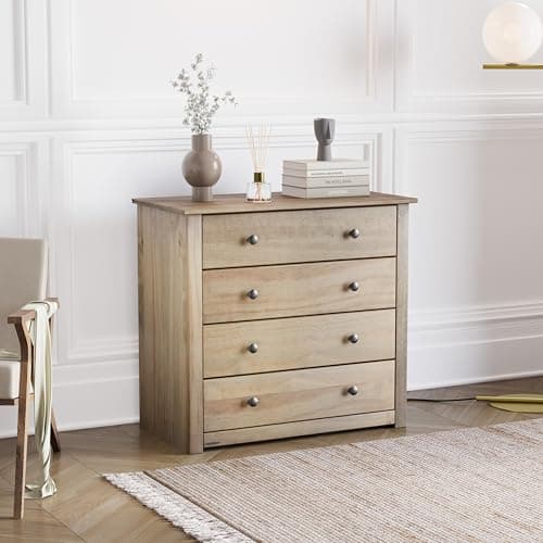 Image of Vida Designs Panama 4 Drawer Chest Solid Pine Wood, Bedroom furniture, Waxed Oak Finish
