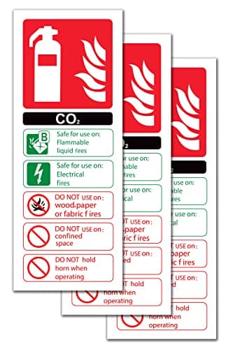 Image of CO2 Fire Extinguisher Sign, Adherant Vinyl Fire Exntinguisher Signs [75 x 200 mm] [Pack of 3]